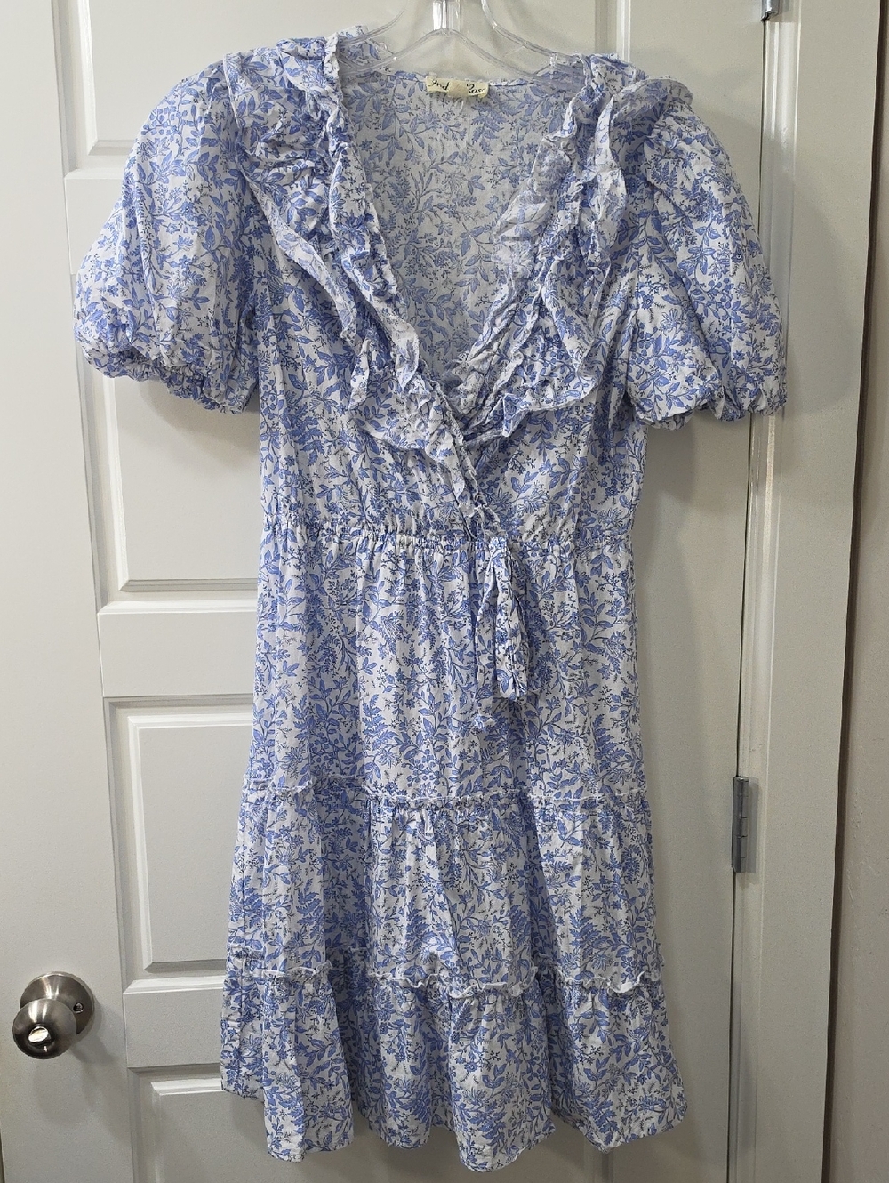Indigo Rose Light Blue Floral Ruffle Wrap Dress - Medium